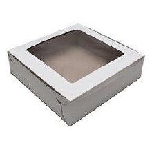 Vicbay White Cake Box w/ Window - 8" x 8" x 2.5" - 250/CASE