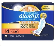 Always Ultra Thin Size 4 Overnight Flexi-Wings Pads 16/PKG  (12) (03352)