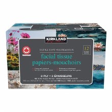 KS Ultra Soft Facial Tissues, 3-ply, 160ct, 12-pack (XXXXX)