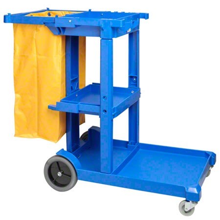 LARGE JANITOR CART - BLUE W/YELLOW ZIPPERED BAG