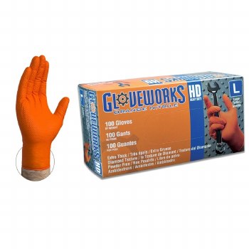 GLOVEWORKS XL. ORANGE H.D. DISPOSABLE NITRILE GLOVES - (100/BX)