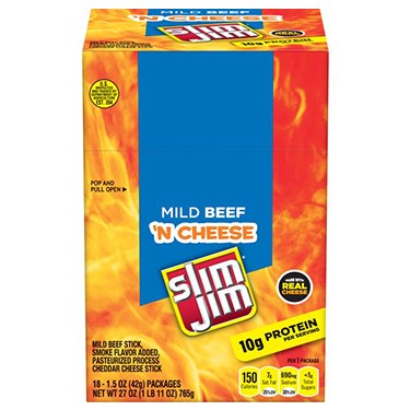 SLIM JIM 1.5OZ BEEF N CHEESE MILD 18CT BOX