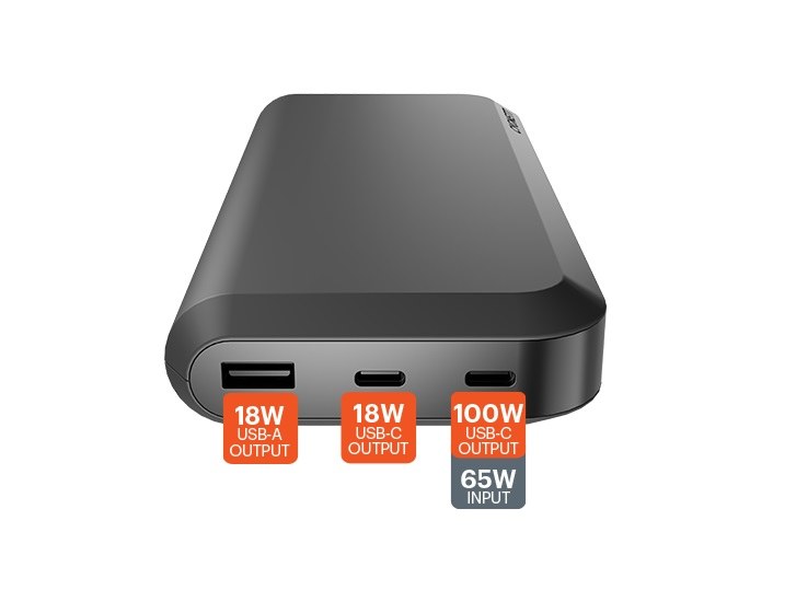 Cygnett ChargeUp Pro Series 25K mAh Laptop Power Bank - Black (CY4131PBCHE), 1xUSB-C 100W, 1xUSB-C 18W, 1xUSB-A 18W,Total 118W,USB-C Cable,Triple Port