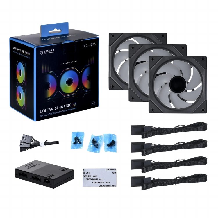 Lian Li SL120-3 UNI FAN INFINITY 120mm ARGB PWM 2200RPM  1Set ( 3 PC) Black  with Controller