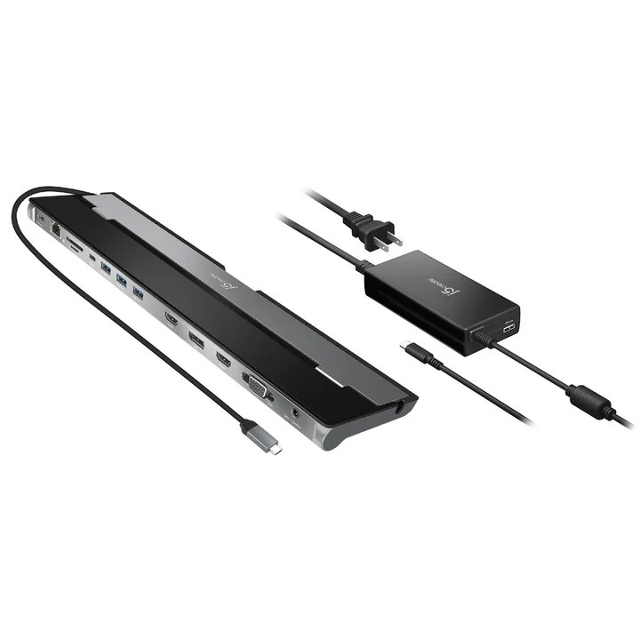 J5create JCD543P USB-C Triple Display Docking Station with 100W PD adaptor (USB-C to VGA/HDMI/DP, RJ45, SD card, USB-A x 3, USB-C x 1, USB-C PD)