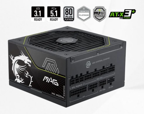 MSI MAG A1200PLS PCIE5 1200W Up to 92% (80 Plus Platinum) ATX Power Supply Unit