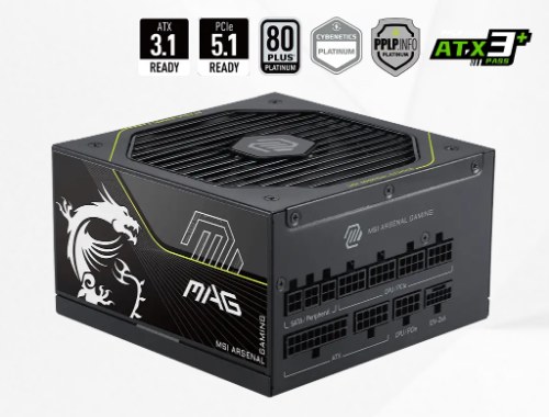 MSI MAG A1000PLS PCIE5 1000W Up to 92% (80 Plus Platinum) ATX Power Supply Unit