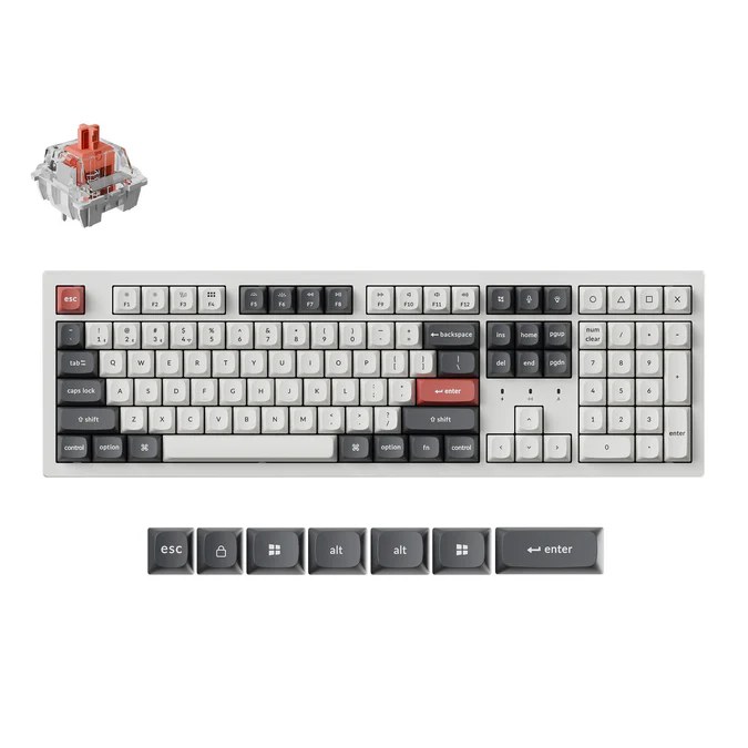 Keychron K10 Ultra 8K - Standard Profile, Wired and Wireless, Hot-Swappable, Keychron Apex Silent Red, White - KBKCK10UP6