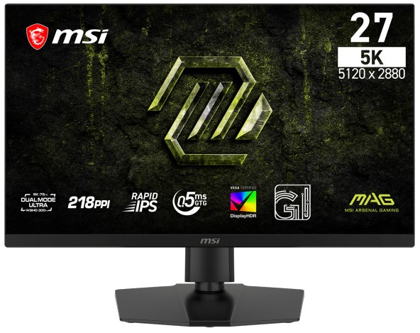 MSI MAG 271KPD7 Dual Mode Monitor- 27" Rapid IPS, 5120 x 2880 5K Normal 2560 x 1440 WQHD Dual Mode, 75Hz Normal 300Hz Dual Mode Refresh Rates, 0.5ms, G-Sync & FreeSync Compatible
