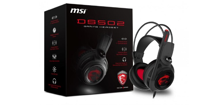 MSI DS502 GAMING HEADSET VIRTUAL 7.1 SURROUND SOUND, VOLUME CONTROL,  ADJUSTABLE MICROPHONE ON/OFF BUTTON, ENHANCED BASS ON/OFF BUTTON, USB INTERFACE, WEIGHT 405G, 2M CABLE LENGTH