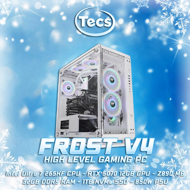 TECS FROST V4 HIGH LEVEL WHITE GAMING PC - Intel Core Ultra 7 265KF, RTX 5070 12GB, 32GB DDR5 RAM, 1TB NVMe SSD, Z890 MB, 1000W PSU, THERMALTAKE Core P6 Case, Windows 11 Home