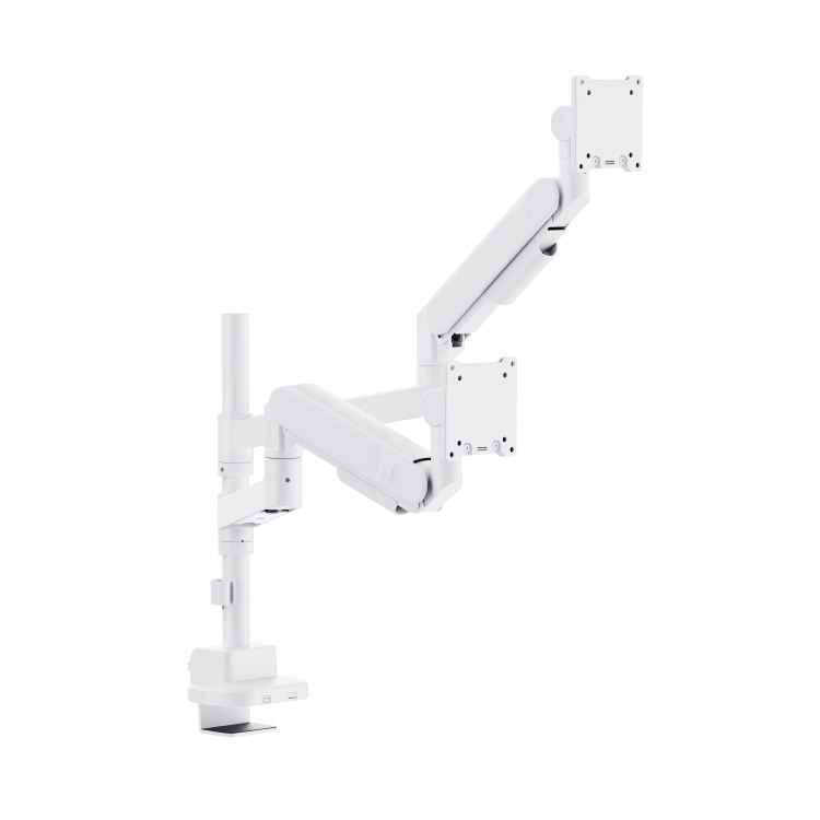 INFINITY WHITE Ergonomic and Style Heavy-Duty Gas Spring Dual Monitor Arm support 24â€-57â€, up to 27kg