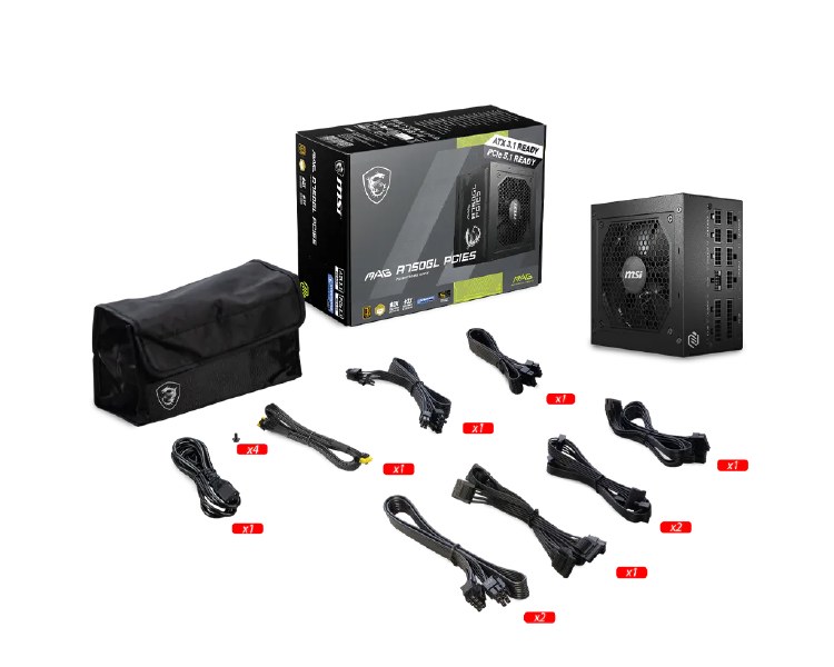 MSI MAG A750GL PCIE5 - 750W, 80 Plus Gold, Modular, ATX, Black