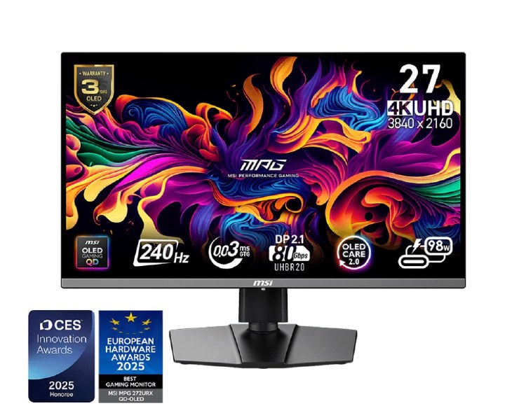 EX-DISPLAY: MSI MPG 272URX QD-OLED - 26.5" QD-OLED, 3840 x 2160 UHD, 240Hz, 0.03ms, G-Sync Compatible