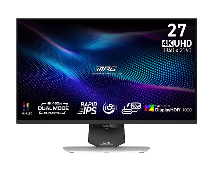 EX-DISPLAY: MSI MPG 274URDFW E16M - 27" Rapid IPS w/ Mini-LED, 3840 x 2160 UHD (Normal Mode)/1920 x 1080 FHD (Dual Mode), 160Hz (Normal Mode)/320Hz (Dual Mode), 0.5ms, Adaptive-Sync