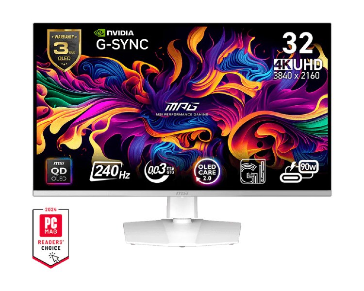 MSI MPG 321URXW QD-OLED - 31.5" QD-OLED, 3840 x 2160 UHD, 240Hz, 0.03ms, AMD FreeSync Premium Pro