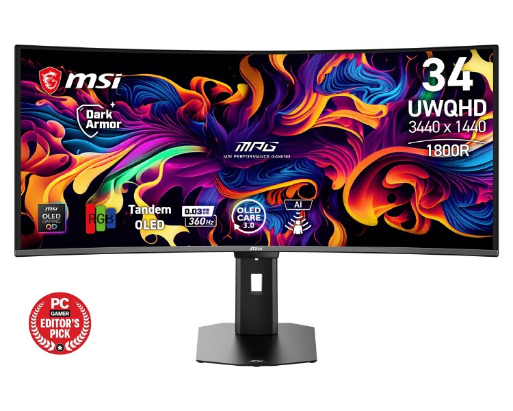 MSI MPG 341CQR QD-OLED X36 - 34" QD-OLED, 3440 x 1440 UWQHD, 360Hz, 0.03ms, NVIDIA G-SYNC Compatible/AMD FreeSync Premium Pro