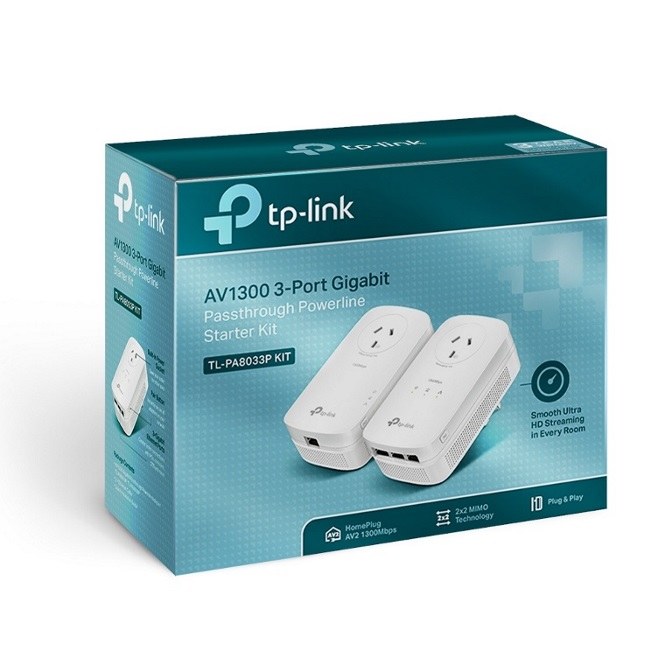 TP-Link TL-PA8033P KIT AV1300 3-Port Gigabit Passthrough Powerline Starter Kit