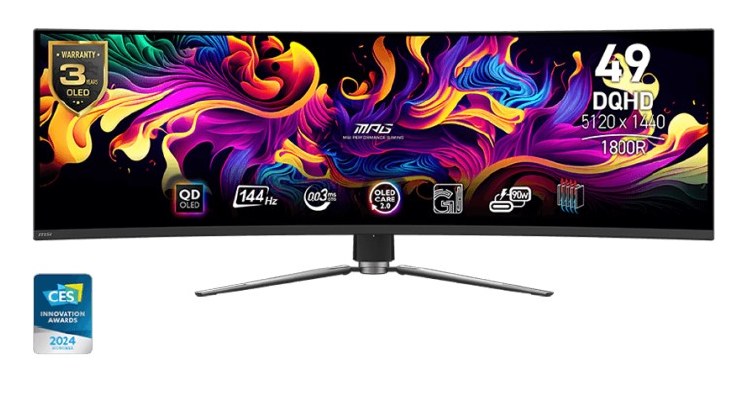 MSI MPG 491CQP QD-OLED - 49" QD-OLED, 5120 x 1440 DQHD, 144Hz, 0.03ms, AMD FreeSync Premium Pro