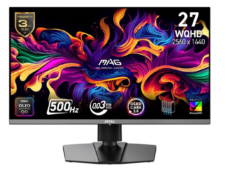 MSI MAG 272QP QD-OLED X50 - 26.5" QD-OLED, 2560 x 1440 WQHD, 500Hz, 0.03ms, Adaptive-Sync