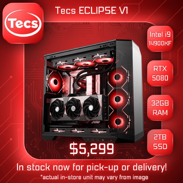 TECS Eclipse GAMING PC - Intel i9 14900KF - RTX 5080 16GB - Z790 MB - 32GB DDR5 7200MHz RAM - 2TB NVMe Gen4 SSD - 1000W Gold PSU - MSI Pano 100R PZ Case - Windows 11 Home