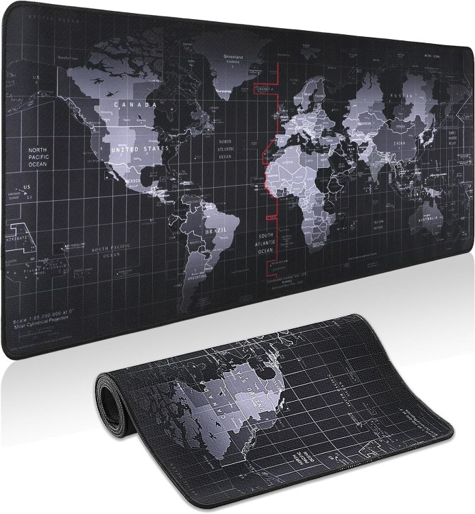 World Map Mousepad/Deskmat - 31.5" x 11.8", Black