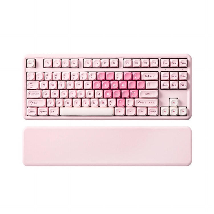 YUNZII B87 - Standard Profile, Wired and Wireless, Hot-Swappable, Cocoa Cream V2 Switch, Pink, Wrist Rest Included - KBYZB87PKCC