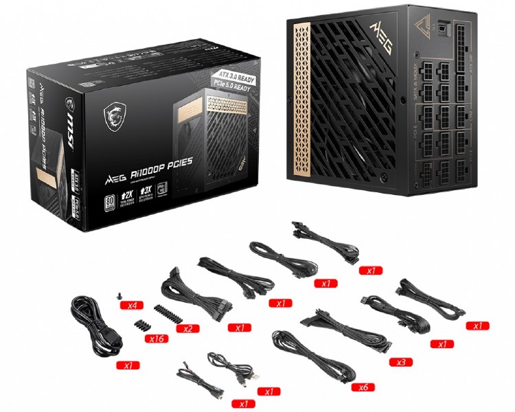 MSI MEG Ai1000P PCIE5 1000W Up to 92% (80 Plus platinum) ATX, FULL MODULAR