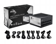 MSI PRO A850PL PCIE5 850W Power Supply - 850W, 80 Plus Platinum, Modular, ATX, Black