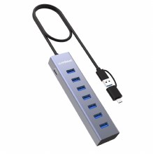 mbeat 7-Port USB Hub w/ Dual USB-A & USB-C Connector 7 High-Speed USB 3.2 Gen 1 Ports