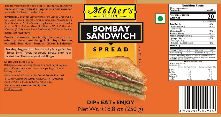 Mother's Bombay Sandwich Spread 250gm