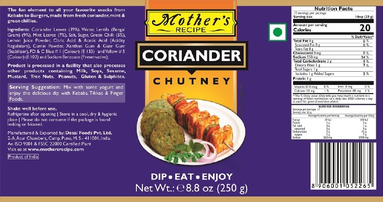 Mother's Coriander Chutney 250gm