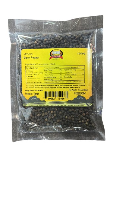 Sunrise Black Pepper Whole 3.5oz