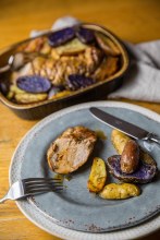 Grilled Pork Tenderloin with Roasted Fingerling Potatoes & Truffled Demi Glace