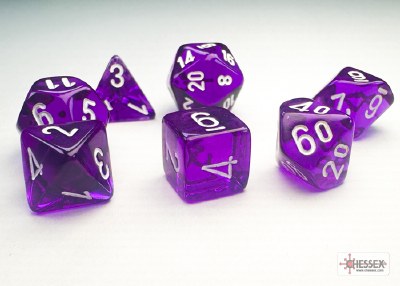 Chessex Translucent Mini-Polyhedral 7-Die Set Purple/White
