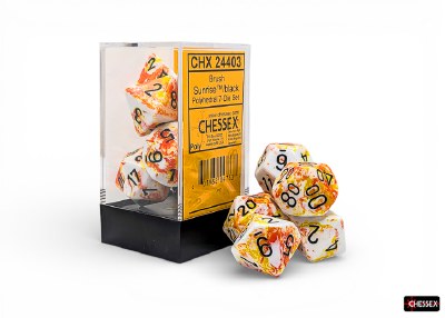 Chessex Brush Polyhedral 7-Die Set Sunrise with Black