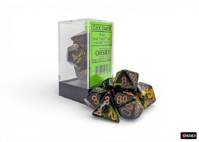 Chessex Brush Polyhedral 7-Die Set Deep Forest with Gold