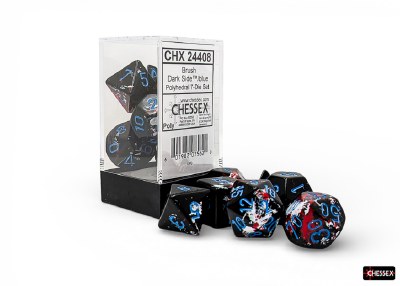 Chessex Brush Polyhedral 7-Die Set Dark Side with blue