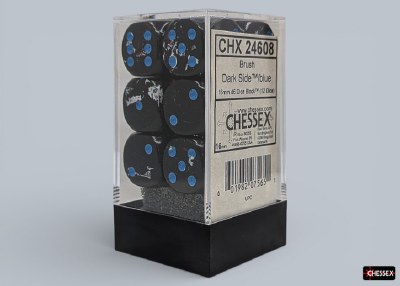 Chessex Brush Dark Side 16mm d6 Dice Block with blue (12)