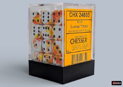 Chessex Brush Sunrise 12mm d6 Dice Block with black (36)