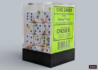 Chessex Brush Breezy 12mm d6 Dice Block with blue (36)