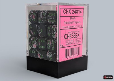 Chessex Brush Paintball 12mm d6 Dice Block with green (36)