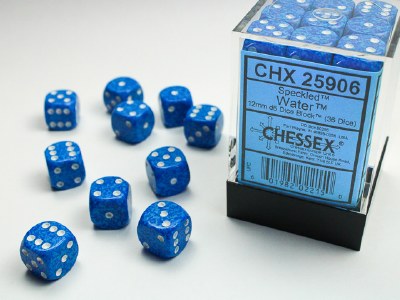 Chessex Speckled 12mm D6 Dice Block Set Water (36)