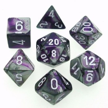 Chessex Gemini Polyhedral 7-Die Set - Purple-Steel/White Gem