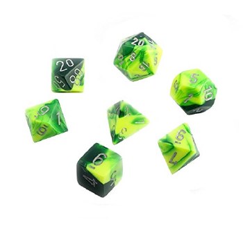 Chessex Gemini Polyhedral 7-Die Set - Green-Yellow w/Silve