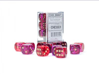 Chessex Gemini 16mm D6 Translucent Red-Violet/gold Dice Block (12)