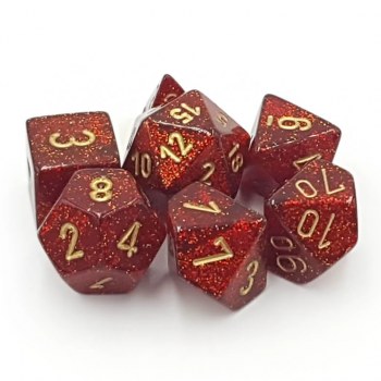 Chessex Glitter Polyhedral 7-Die Set - Ruby w/gold