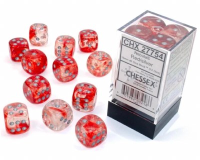 Chessex Nebula 16mm D6 Dice Block Luminary Red/Silver (12)