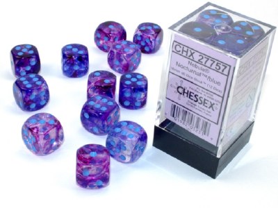Chessex Nebula 16mm D6  Dice Block Luminary Nocturnal/Blue (12)