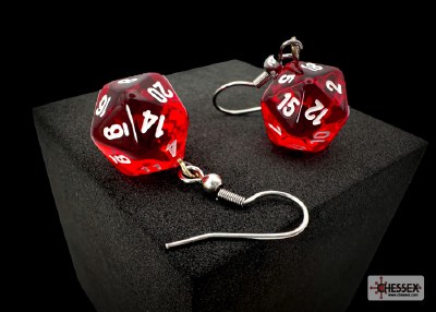 Chessex Hook Earrings Translucent Mini-D20 Red/white